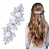 Glänzende Strass-Haarspangen, Haarspange Damen Hochzeit, Haarschmuck Silber Perlen, Vintage Haarschmuck Damen, Haarspangen Silber Mit Kristallblumen Für Frauen, Mädchen, Bridal, Brautjungfer