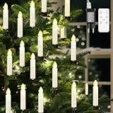Lewondr Candela Kerzen Weihnachtsbaum, 30 LED Flackernd Flammenlos Clip Weihnachtsbeleuchtung mit Timer Fernbedienung & 4 Modi, Lichterkette Weihnachtsbaum Christbaumschmuck für Weihnachten, Weiß