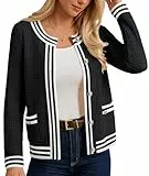 GRACE KARIN Damen Elegant Strickjacke Herbst Büro Langarm mit Taschen Kurz Sweater M Schwarz