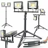 MASKO® LED Baustrahler 8000 Lumen Doppel 2x50W mit Stativ & Fernbedienung Arbeitsleuchte 72LEDs Arbeitsscheinwerfer 180° Drehbar Bauscheinwerfer 5m Kabel Baustellenlampe höhenverstellbar 102-202cm