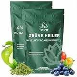 2 Pack Grünes Superfood Pulver 200g – Greens Mix mit Matcha, Spirulina, Gerstengras & Heidelbeeren | Ballaststoffreich & Vegan | Natürliches Pflanzenpulver für Alltag & Ernährung
