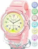 Juboos Neue 7-Farbige Kinderuhren, Kinderuhr Jungen Mädchen Analog Quartz Uhr mit Armbanduhr Kautschuk Wasserdicht Outdoor Sports Uhren 5-16 (Rosa)