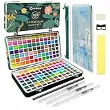Artecho Aquarellfarben Set 168 Farben in Tragbarer Box, Mit Pinsel und Aquarellpapier, Aquarell für Reisen, Wasserfarben für Künstler und Hobbymaler