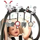 JNEYVIC Kinderwagen Spielzeug Baby Babyschale Spielzeug 0-6 Monate Hängespielzeug Kontrast Schwarz Weiß Spirale Autositzspielzeug Hängende Kinderwagenkette für Kinderbett Neugeborene Geschenke