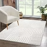 carpet city Teppich Wohnzimmer Hochflor Creme - 140x200 cm - Hochtief-Muster, 3D-Effekt Geometrisch - Bettvorleger Schlafzimmer Teppiche Boho, Skandi