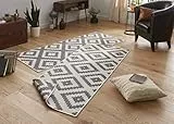 NORTHRUGS Outdoor Teppich Malta-Wendeteppich Wetterfest Modernes Geometrisches Muster Läufer für Balkon Terrasse Garten Wintergarten Wohnzimmerteppich Wasserfest, Polypropylen, Grau,Creme, 80x350cm