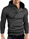 Grin&Bear Slim fit Halfzip Jacke Kapuze Hoodie Sweatshirt Kapuzenpullover, anthrazit-schwarz, XL, GEC401