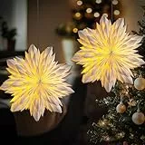 EANLOLY 2er Set Weihnachtsstern Beleuchtet, Papiersterne Weihnachten, 3D Stern Fensterdeko, Weihnachtsdeko Innen Zum Aufhängen, mit Timer LED Lichterkette Beleuchtung 45 cm