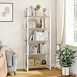 YITAHOME Bücherregal mit 5 Ebenen，Industrielles Standregal Aufbewahrungsregale für Wohnzimmer Bücher Schlafzimmer Büro Küche Zeitschriften, Weiß und Holzfarbe