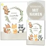 OLGS U-Heft und Impfpasshüllen Set 3-teilig mit süßen Waldtiere-Freunden | Cute Forest | Untersuchungsheft Hülle & Impfpasshülle mit Namen, Geburtsdatum | Babygeschenk (Uhefthüllen, personalisiert)