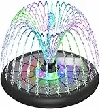 Solar Springbrunnen, SZMP 2025 Neu UFO Licht 5W, Glas Solar Teichpumpe mit 4000mAh Batterie, 7 Düsen & 4 Fixe Rohre Solar Wasserpumpe Solar Schwimmender Fontäne Pumpe für Garten, Teich, Vogel-Bad