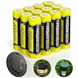 HiQuick Solar AA Akkus, 12 Stück NI-MH Solar-Batterien AA 600mAh, Wiederauflade Solarbatterie Für Solarleuchten, Akkubatterien geringe Selbstentladung