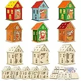 MONCAP 14 Stück Weihnachtshaus Basteln Kinder Weihnachten Bastelset Holz Lebkuchenmann Haus Kreativsets Weihnachten Deko Bastelset mit 2 Pinsel für Weihnachten Geschenk Winter Jungen Mädchen