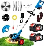 Elektrische Rasentrimmer, 21 V, kabellos, mit Akku 4,0 Ah und 3 Arten von Klingen, Rasentrimmer mit Akku, Schnittdurchmesser 20 cm, leicht, geräuscharm, für Garten und Gartenarbeit