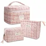 Carttiya 3er Set Kosmetiktasche Kulturtasche Damen, Reise Kulturbeutel Make Up Tasche Cosmetic Bag, Groß Tragbare Schminktasche Makeup Bag für Mädchen Frauen (Rosa)
