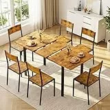 Xbro Esstisch Set 6 Personen Ausziehbar, Essgruppe mit 6 Stühlen, Stabil Platzsparend, Einfache Montage, Für Küche und Esszimmer 110–140 cm