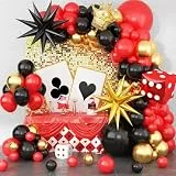 Rot Schwarz Gold Luftballons Girlande, Casino Deko Ballon Girlande Set, Rot Schwarz Gold Latex Ballons mit Würfel Krone Starburst Folienballon für Kasino Nacht Las Vegas Motto Geburtstag Party Dekor