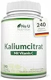 Kaliumcitrat Hochdosiert 1550mg & Vitamin C - 240 Vegane Tabletten nicht Kapseln - 4 Monats-Vorrat - Natürliche Kalium Electrolyte Unterstützung - Nu U Nutrition