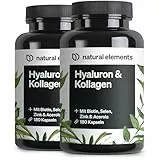 natural elements Hyaluronsäure Kollagen Komplex (2er Set) - 2x 180 Kapseln - Angereichert mit Biotin, Selen, Zink, Vitamin C aus Acerola & Bambusextrakt - Laborgeprüft