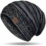 HAMUNI Mütze Damen, Atmungsaktiv Strickmütze Herren, Warme Wintermütze Damen, Street Style Slouch Beanie Mütze Herren, Klassische Unisex Winter Mütze mit Weichem Bequemem Fleece Innenfutter