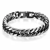 Flongo 12MM Edelstahl Armband Armreif Armkette Kette Armschmuck Link Handgelenk Panzerkette Silber Ton Rock Punk Biker Motorradfahrer Herren Herrenkette