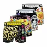 FREEGUN Chupa Chupa Chups, Herren-Boxershorts, ultraweich & dehnbar (4 Stück), Gelb/Schwarz/Violett/Rot, L