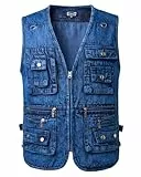 KTWOLEN Herren Retro Jeans Weste Motorrad Weste Vintage Kutte Jeansweste Ärmellos Jeans Jacke Denim Weste mit Vielen Taschen, Dunkelblau, M