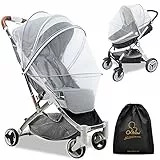 Orzbow Universal Insektenschutz für Kinderwagen,Reißfest Moskitonetz für Buggy mit Tasche,Atmungsaktiv Fliegennetz für Reisebett mit Gummizug,3D-Unterstützung und Zweiwege-Reißverschluss (Grau)
