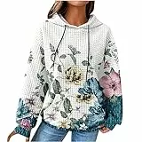 EMATOP Kapuzenpullover Damen Vintage Waffel Pullover mit Kapuze Sweatshirt Casual Langarm Hoodie Bunte Neuartige Drucke Langarmshirt Baumwolle Sport Kapuzenpulli Herbst Winter Warm Outwear