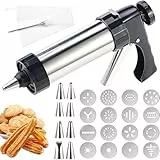 mobumeia Gebäckpresse für Spritzgebäck Edelstahl, Spritzgebäck Presse mit 16 Schablonen, 9Tüllen, Kekspresse, Maschine Gebäckpresse, zum Herstellen von Dekorativen Kuchen und Selbstgemachten Keksen
