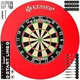 KESSER® Profi Dartscheibe Sisal – Steeldart Dartboard Set 9 Pfeilen mit Metallspitze, 24 Pro Flights & Zubehör, selbstheilend, Wandmontage, Steeldartscheibe Dartboard mit Schutzring, inkl. Montageset