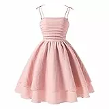 JiAmy Mädchen Kleider Ärmelloses Kinderkleider Sommer Kleid Mädchen Swing Trägerkleid Kinder A-Linie Freizeitkleid Einfarbiges Neckholderkleid für 12 Jahre,Rosa