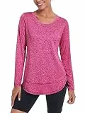 Deaviya Langarm Sportshirt für Damen, Laufshirt Langarm Locker, Langarmshirt Damen Sport Oberteil, Longsleeve T-Shirts Rundhalsausschnitt, Athletisch Lässig Fitness Workout Tops Seite Split Tee