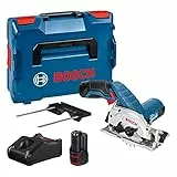Bosch Professional 12V System Akku Kreissäge GKS 12V-26 (Sägeblatt-Ø: 85mm, inkl. 2x 3.0Ah Akku, Schnellladegerät GAL 12V-40, Einlage, L-BOXX)