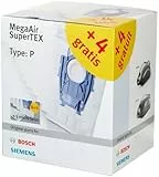 Bosch 12x Staubsaugerbeutel Typ P und 3x Mikrofilter MegaAir SuperTEX BBZ123FP, 99,9% Feinstaubfilterung, hohe Reinigungsleistung, passend für Reihe BSG