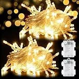 owwasd Lichterkette Außen Batterie[2 Stück], 50LED Lichterkette Batterie Wasserdicht 5M Lichterkette Weihnachtsbaum für Außen Innen Garten Hochzeit Balkon-Warmweiß