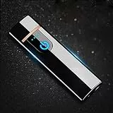 Wiber Wiederaufladbares elektronisches Feuerzeug mit USB-Anschluss, Winddicht, mit Fingerabdruck-Sensor, LED-Sensor, doppelseitige Zündung, flammenloses Feuerzeug für Kerzen, Ice Black