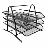 D.RECT 7610 Metall Ablagefächer Stapelbar - Büro Organizer Schreibtisch - Ablage Schreibtisch - 3 Schubfächer Briefablage Dokumentenablage A4 Organizer Mesh - Papierablage Schwarz Aktenablage