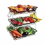 Afeeler Obstkorb mit 3 Etagen und 2 Bananenaufhängern für Küchenarbeitsplatte, Metall Abnehmbare Obst Etagere für Gemüse, Obst, Snacks, Obst Aufbewahrung Gemüse