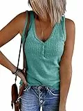 Saodimallsu Damen Tank Tops Sexy V-Ausschnitt Top Ärmellose Henley Shirts Sommer Gerippt Cami Bluse mit Knöpf Hellgrün M