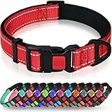 Taglory Hundehalsband, Weich Gepolstertes Neopren Nylon Hunde Halsband für Große Hunde, Verstellbare und Reflektierend für das Training, Rot