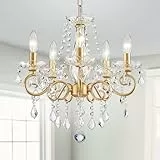 WUZUPS Kristall Kerze Kronleuchter Pendel Flushmount Deckenleuchte Moderne Beleuchtung für Schlafzimmer Flur Bar Küche Bad, H42 W43, Gold, E14 Base
