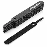 deleyCON 10x Klett Kabelbinder 11,5cm Klettband 12mm Breit Kabelmanagement Kabelorganizer Klettkabelbinder Klettverschluss Schwarz