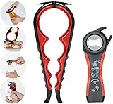 Easy Jar Flaschenöffner Kit, 5in1 und 4in1 Multifunktionsglasöffner, einfach zu bedienen für Kinder, ältere Menschen und Arthritis-Betroffene, Silikon-Handgreiferhilfe (Rot schwarz)