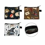 PIUMOJ Kinder Harry Geldbeutel, Wizard Portemonnaie Täschchen mit Reißverschluss, Leinwand Münzbeutel, Harry Kleingeldbörse für Coin, Portemonnaie, Schlüssel, Kopfhörer, Lippenstift, Papier, 3 Stück