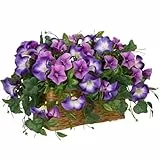 Arborus Künstliche Blumen im Weidenkorb Kunstblumen wie Echt im Topf 24 cm Kunstblumen Petunie Künstliche Wildblume Violett Rustikal Deko Blumen für Tisch Regal Zimmer Hochzeit Deko