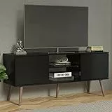 Madesa TV Schrank mit 2 Türen und 2 Regale für TV bis zu 55 Zoll, für Wohnzimmer, 136 x 40 x 60 cm, aus Holz - Schwarz