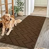 Biscpro Teppich Läufer,60x180cm Waschbarer rutschfest Schmutzfangmatte Teppich Läufer für Eingangsbereich Wohnzimmer,Flur,Büro,Schlafzimmer,Küchen-Braun