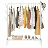ACCSTORE Trockengestell Metall Kleiderständer Freistehender Kleiderbügel Schlafzimmer Kleiderständer mit unterem Lagerregal für Boxen Schuhe und Seitenhaken,Weiß