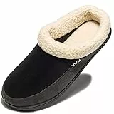 NDB Herren Hausschuhe aus Memory-Schaum, Wildleder, Plüsch, mit Lammfellfutter, (schwarz grau), 49 EU/50 EU